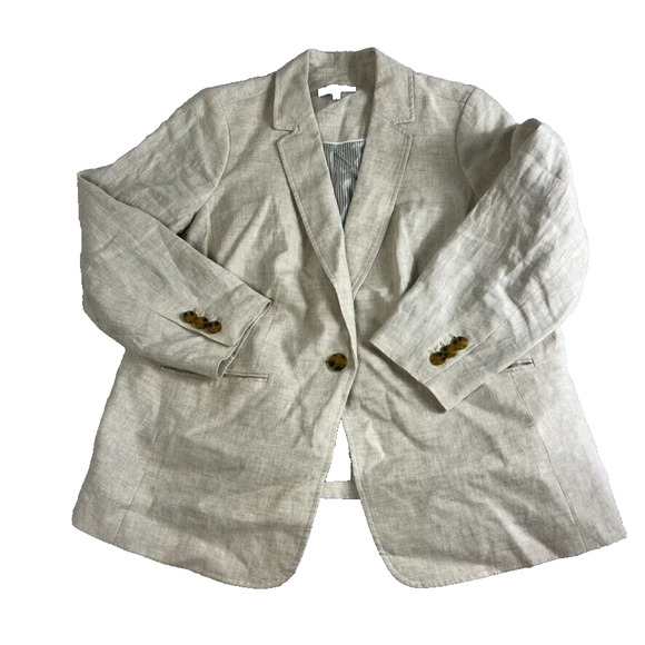 Talbots Blazer Womens Plus Petite 14 Classic Natural Beige Linen Minimalist NWOT - Picture 6 of 13